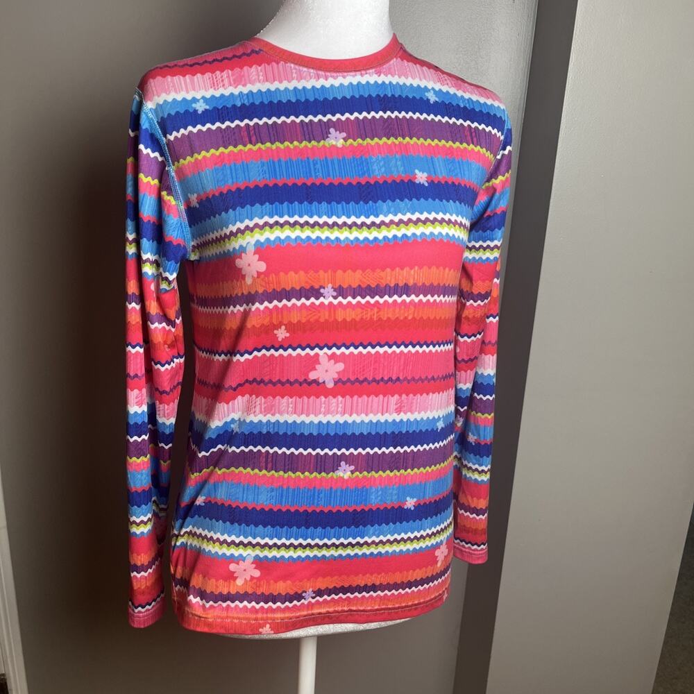 Obermeyer Youth Large Pullover Base Layer Striped Wicking Ski Shirt Comfort Vaca